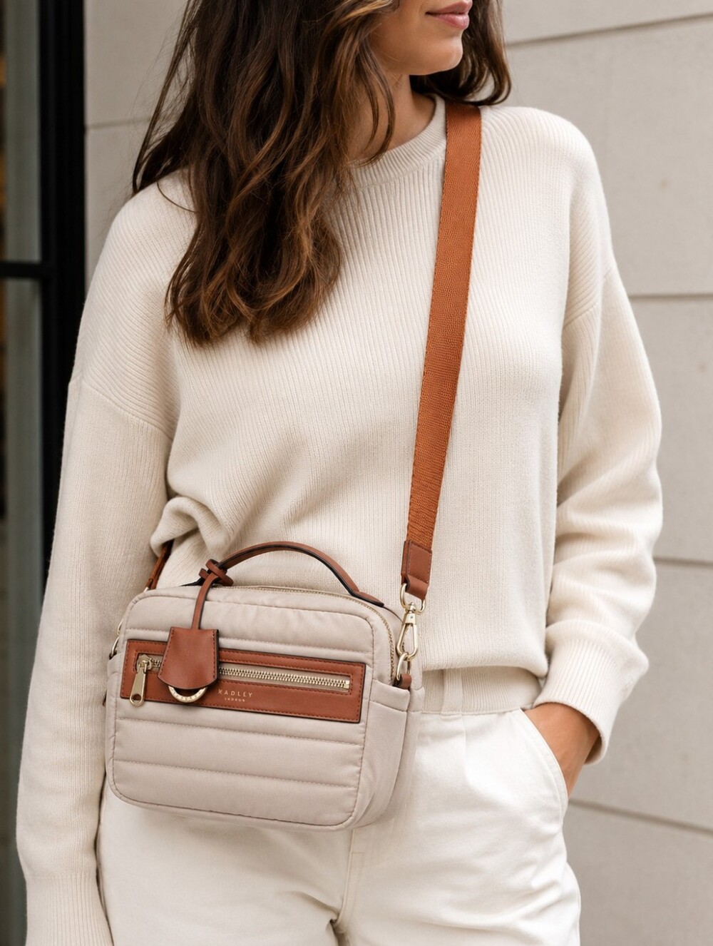 Radley London Quilted Nylon Crossbody Bag Beige Tan NWOT